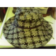 KOKIN GRAY BLACK TWEED WOVEN HAT WITH LEATHER BUTTON DETAILS WIDE BRIM BOHO CHIC  eb-64767496